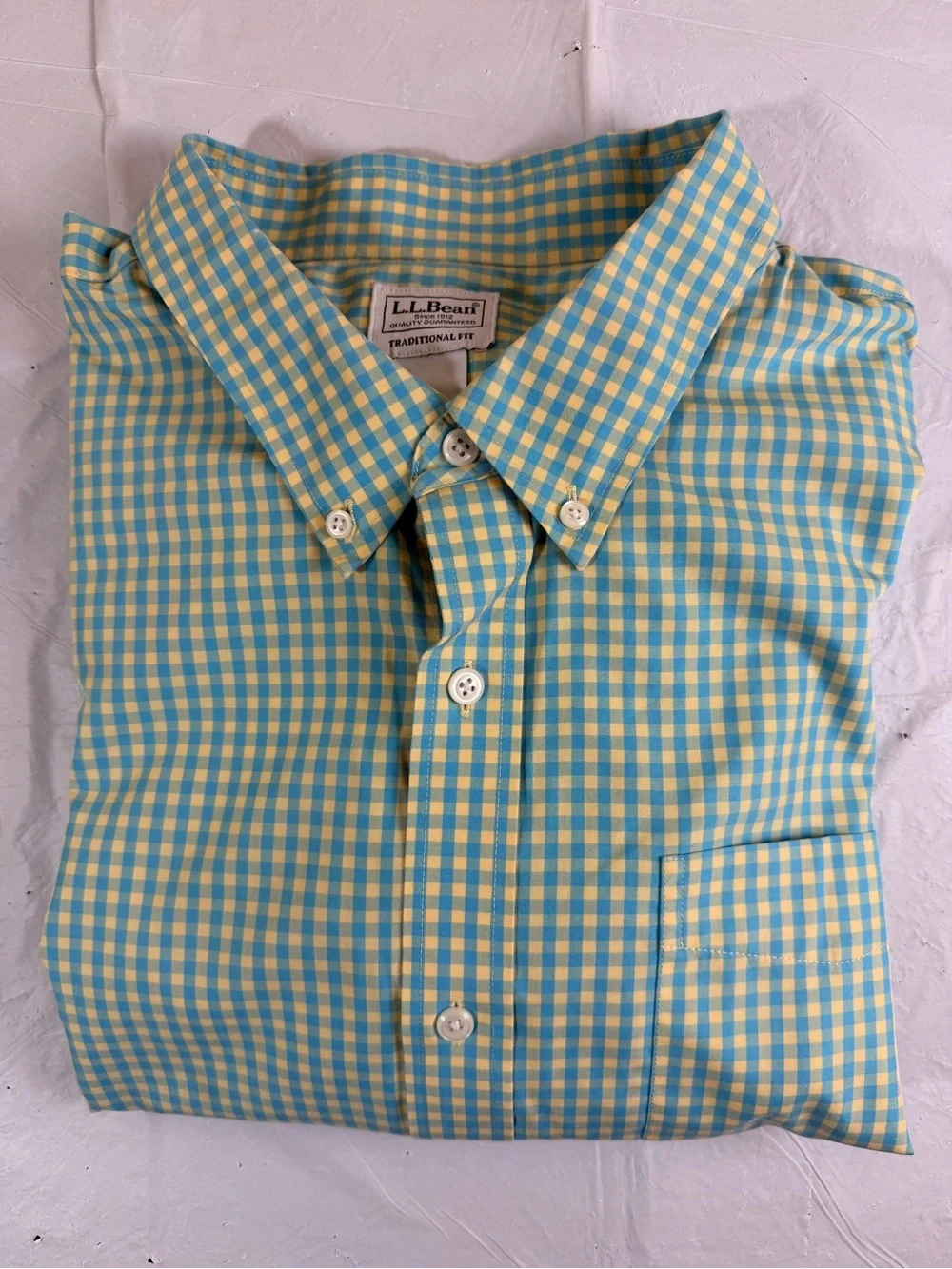 L.L. Bean Yellow and Blue Gingham Button-Down Shirt‎